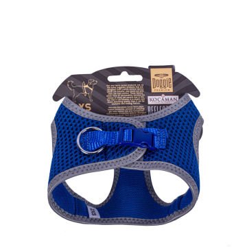 Doggie Havalı Dokumadan Reflektör Serisi El Yapımı Küçük Irk Köpek Göğüs Tasması 2XS 26-30cm - Blue