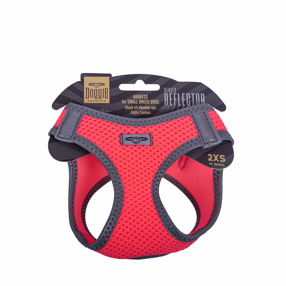 Doggie Havalı Dokumadan Reflektör Serisi El Yapımı Küçük Irk Köpek Göğüs Tasması 2XS 26-30cm - Pink