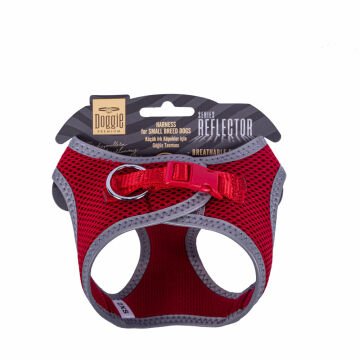 Doggie Havalı Dokumadan Reflektör Serisi El Yapımı Küçük Irk Köpek Göğüs Tasması 2XS 26-30cm - Red