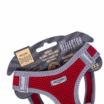 Doggie Havalı Dokumadan Reflektör Serisi El Yapımı Küçük Irk Köpek Göğüs Tasması 2XS 26-30cm - Red