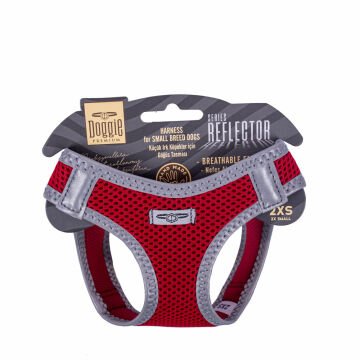 Doggie Havalı Dokumadan Reflektör Serisi El Yapımı Küçük Irk Köpek Göğüs Tasması 2XS 26-30cm - Red
