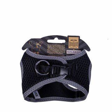 Doggie Havalı Dokumadan Reflektör Serisi El Yapımı Küçük Irk Köpek Göğüs Tasması 3XS 22-26cm - Black