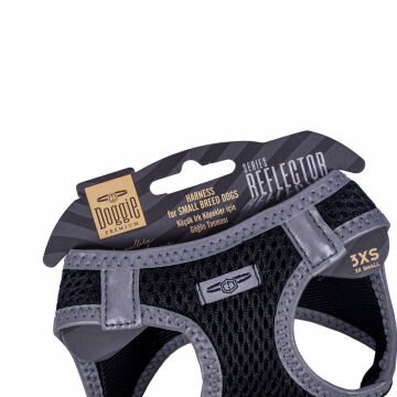 Doggie Havalı Dokumadan Reflektör Serisi El Yapımı Küçük Irk Köpek Göğüs Tasması 3XS 22-26cm - Black