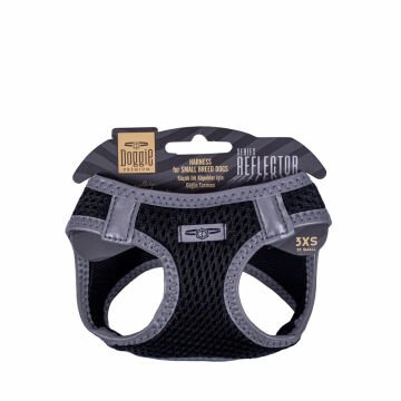 Doggie Havalı Dokumadan Reflektör Serisi El Yapımı Küçük Irk Köpek Göğüs Tasması 3XS 22-26cm - Black
