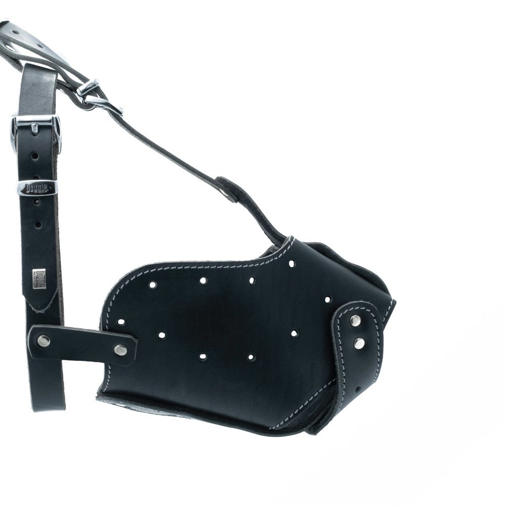 Doggie Eğitim Serisi Gerçek Deriden El Yapımı Uzun Burunlu Köpek Ağızlığı XL-2x60-65cm - Black