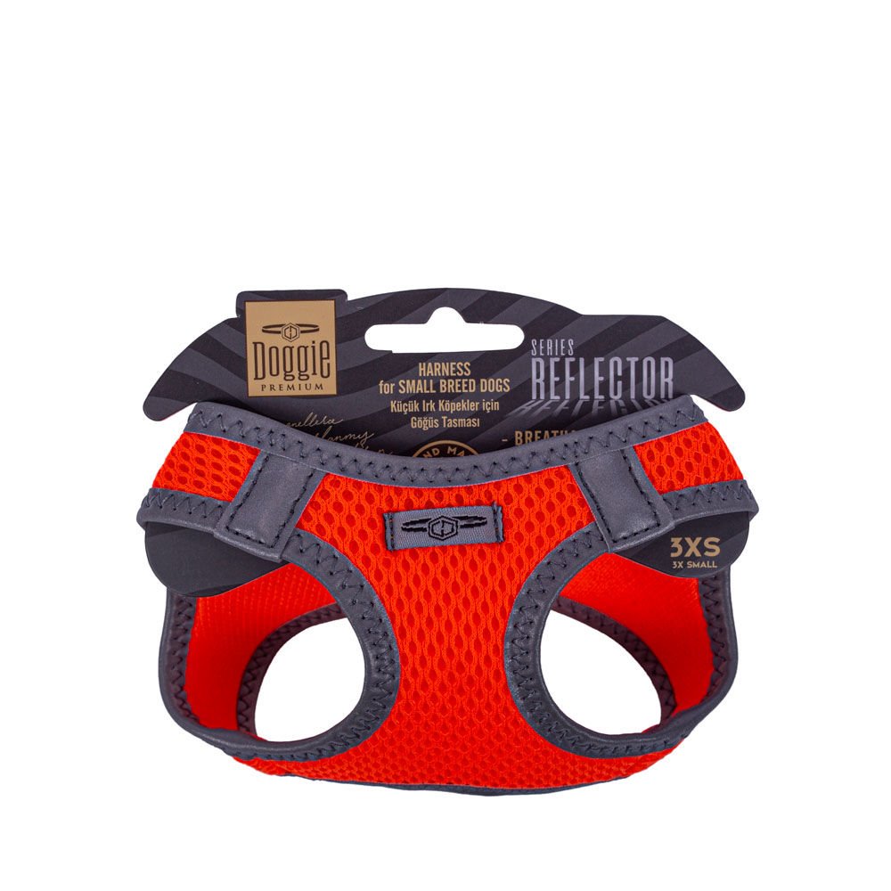 Doggie Havalı Dokumadan Reflektör Serisi El Yapımı Küçük Irk Köpek Göğüs Tasması 3XS 22-26cm - Orange