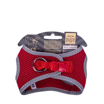 Doggie Havalı Dokumadan Reflektör Serisi El Yapımı Küçük Irk Köpek Göğüs Tasması 3XS 22-26cm - Red