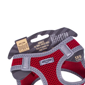 Doggie Havalı Dokumadan Reflektör Serisi El Yapımı Küçük Irk Köpek Göğüs Tasması 3XS 22-26cm - Red