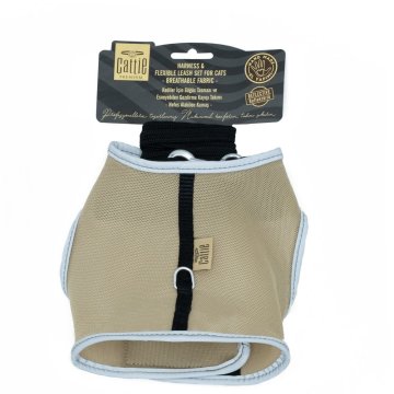 Cattie Havalı Dokumadan El Yapımı Kedi Göğüs & Gezdirme Takımı 1x25-35cm - Beige