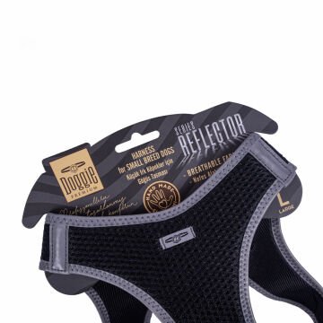 Doggie Havalı Dokumadan Reflektör Serisi El Yapımı Küçük Irk Köpek Göğüs Tasması L 42-48cm - Black