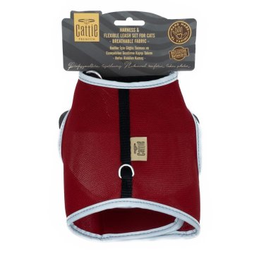 Cattie Havalı Dokumadan El Yapımı Kedi Göğüs & Gezdirme Takımı 1x25-35cm - Red