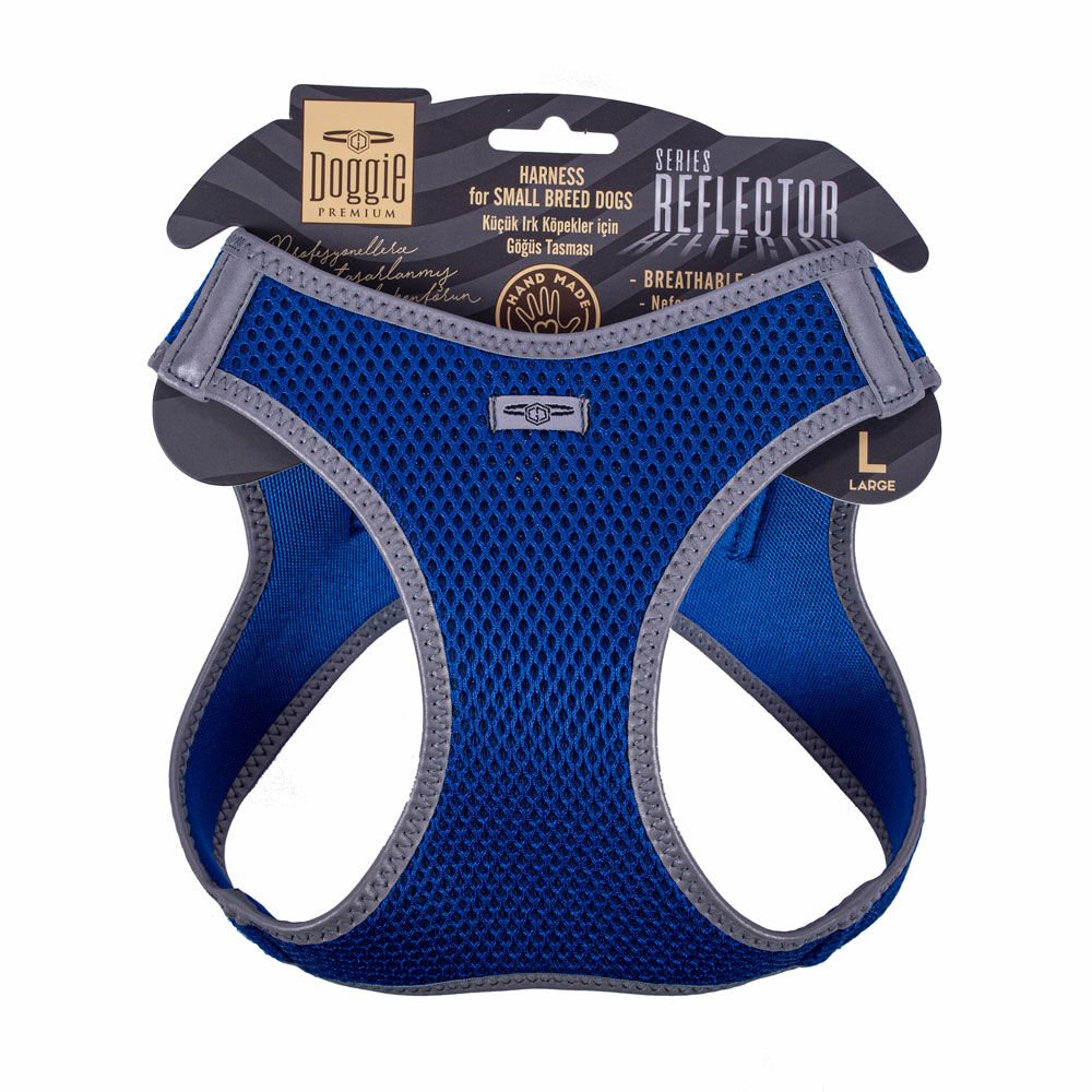 Doggie Havalı Dokumadan Reflektör Serisi El Yapımı Küçük Irk Köpek Göğüs Tasması L 42-48cm - Blue