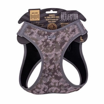 Doggie Havalı Dokumadan Reflektör Serisi El Yapımı Küçük Irk Köpek Göğüs Tasması L 42-48cm - Camo