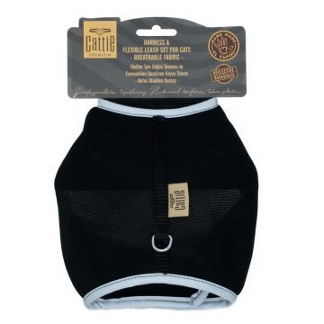 Cattie Havalı Dokumadan El Yapımı Kedi Göğüs & Gezdirme Takımı 1x25-35cm - Black