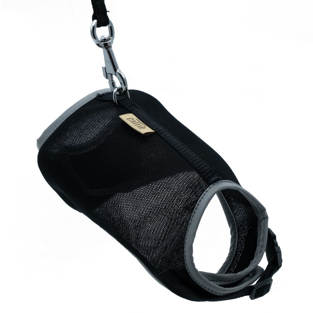 Cattie Havalı Dokumadan El Yapımı Kedi Göğüs & Gezdirme Takımı 1x25-35cm - Black