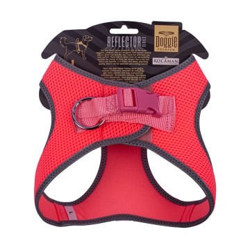 Doggie Havalı Dokumadan Reflektör Serisi El Yapımı Küçük Irk Köpek Göğüs Tasması L 42-48cm - Pink