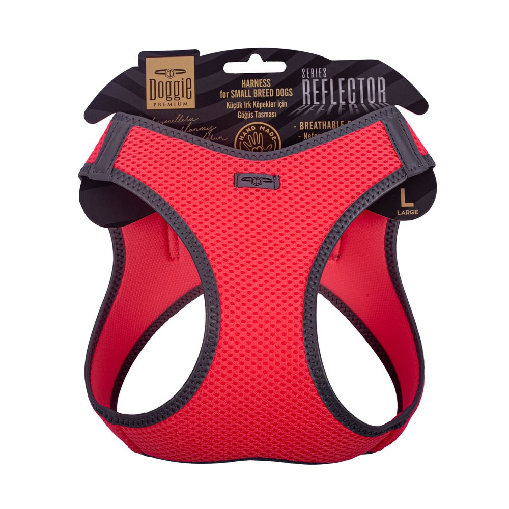Doggie Havalı Dokumadan Reflektör Serisi El Yapımı Küçük Irk Köpek Göğüs Tasması L 42-48cm - Pink