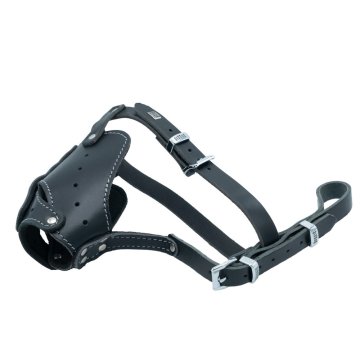 Doggie Eğitim Serisi Gerçek Deriden El Yapımı Uzun Burunlu Köpek Ağızlığı M-1,5x50-55cm - Black