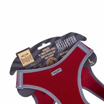 Doggie Havalı Dokumadan Reflektör Serisi El Yapımı Küçük Irk Köpek Göğüs Tasması L 42-48cm - Red