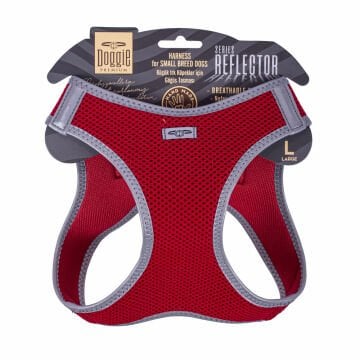 Doggie Havalı Dokumadan Reflektör Serisi El Yapımı Küçük Irk Köpek Göğüs Tasması L 42-48cm - Red
