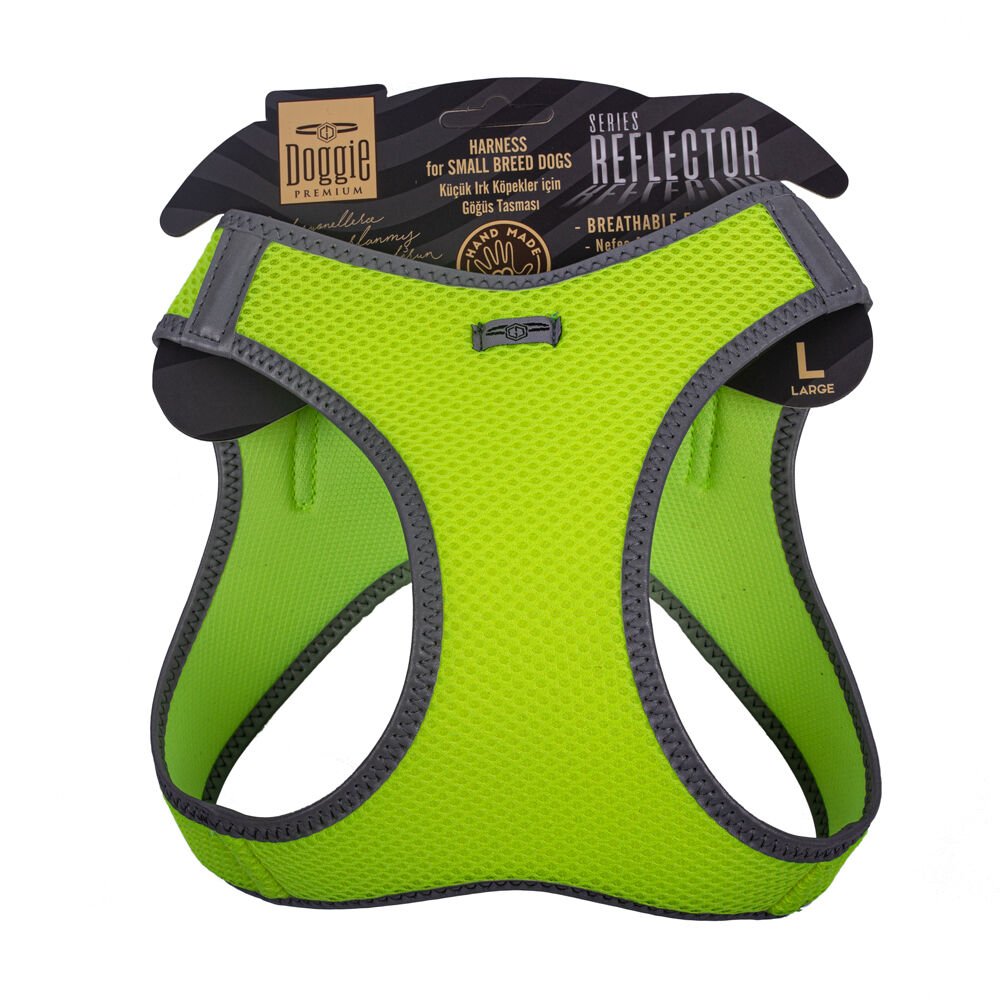 Doggie Havalı Dokumadan Reflektör Serisi El Yapımı Küçük Irk Köpek Göğüs Tasması L 42-48cm - Yellow