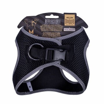 Doggie Havalı Dokumadan Reflektör Serisi El Yapımı Küçük Irk Köpek Göğüs Tasması M 38-44cm - Black