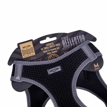Doggie Havalı Dokumadan Reflektör Serisi El Yapımı Küçük Irk Köpek Göğüs Tasması M 38-44cm - Black