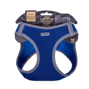 Doggie Havalı Dokumadan Reflektör Serisi El Yapımı Küçük Irk Köpek Göğüs Tasması M 38-44cm - Blue