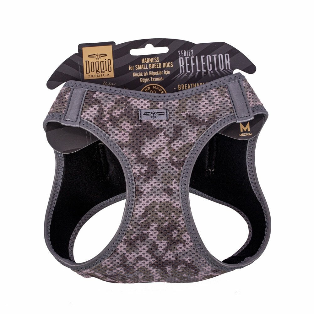 Doggie Havalı Dokumadan Reflektör Serisi El Yapımı Küçük Irk Köpek Göğüs Tasması M 38-44cm - Camo