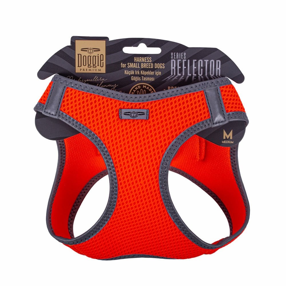 Doggie Havalı Dokumadan Reflektör Serisi El Yapımı Küçük Irk Köpek Göğüs Tasması M 38-44cm - Orange