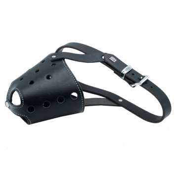 Doggie Eğitim Serisi Gerçek Deriden El Yapımı Kısa Burunlu Köpek Ağızlığı XL-2x60-65cm - Black