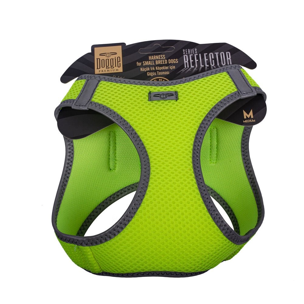 Doggie Havalı Dokumadan Reflektör Serisi El Yapımı Küçük Irk Köpek Göğüs Tasması M 38-44cm - Yellow