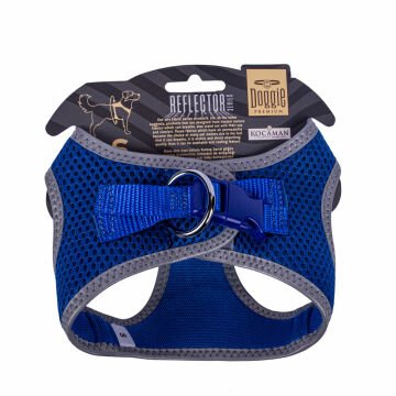 Doggie Havalı Dokumadan Reflektör Serisi El Yapımı Küçük Irk Köpek Göğüs Tasması S 32-38cm - Blue