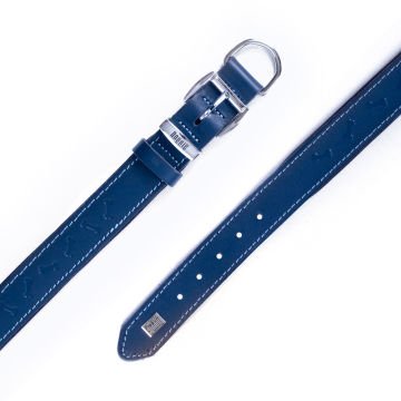 Doggie Konforlu Gerçek Deriden El Yapımı Kemik Desenli Köpek Boyun Tasması 3x42-50cm - Royal Blue