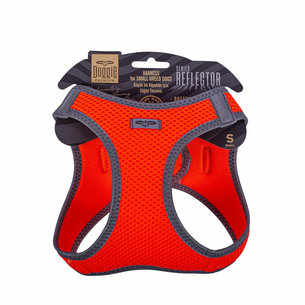 Doggie Havalı Dokumadan Reflektör Serisi El Yapımı Küçük Irk Köpek Göğüs Tasması S 32-38cm - Orange