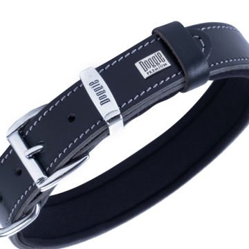 Doggie Konforlu Gerçek Deriden El Yapımı Kemik Desenli Köpek Boyun Tasması 3x42-50cm - Black