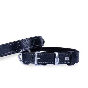 Doggie Konforlu Gerçek Deriden El Yapımı Kemik Desenli Köpek Boyun Tasması 3x42-50cm - Black