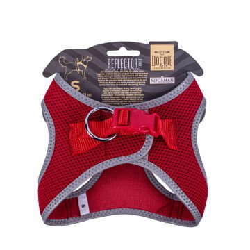 Doggie Havalı Dokumadan Reflektör Serisi El Yapımı Küçük Irk Köpek Göğüs Tasması S 32-38cm - Red