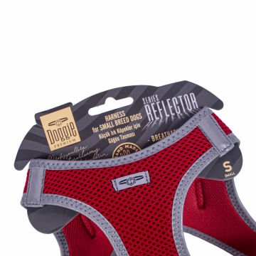 Doggie Havalı Dokumadan Reflektör Serisi El Yapımı Küçük Irk Köpek Göğüs Tasması S 32-38cm - Red