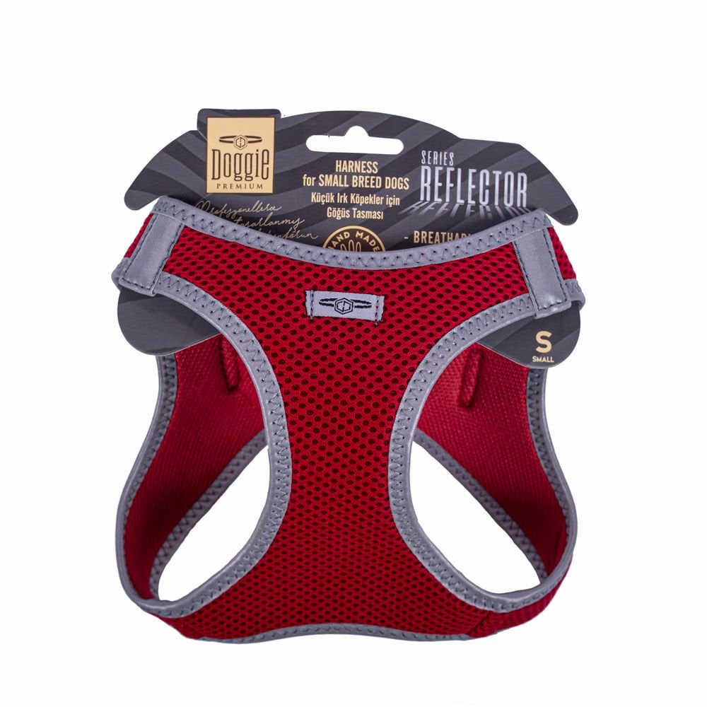 Doggie Havalı Dokumadan Reflektör Serisi El Yapımı Küçük Irk Köpek Göğüs Tasması S 32-38cm - Red