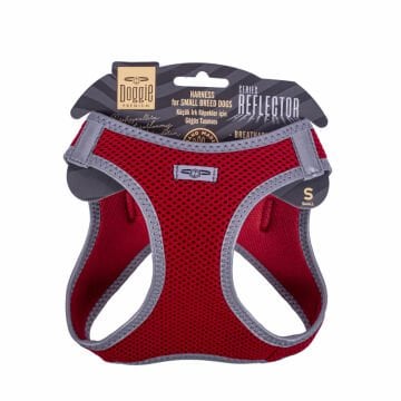 Doggie Havalı Dokumadan Reflektör Serisi El Yapımı Küçük Irk Köpek Göğüs Tasması S 32-38cm - Red