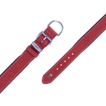 Doggie Konforlu Gerçek Deriden El Yapımı Kemik Desenli Köpek Boyun Tasması 3,5x47-55cm - Red