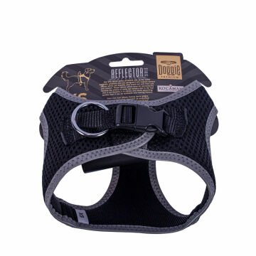 Doggie Havalı Dokumadan Reflektör Serisi El Yapımı Küçük Irk Köpek Göğüs Tasması XS 30-34cm - Black