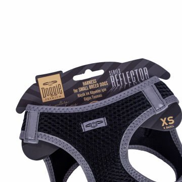 Doggie Havalı Dokumadan Reflektör Serisi El Yapımı Küçük Irk Köpek Göğüs Tasması XS 30-34cm - Black