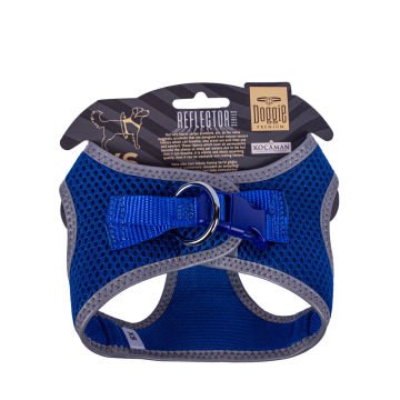 Doggie Havalı Dokumadan Reflektör Serisi El Yapımı Küçük Irk Köpek Göğüs Tasması XS 30-34cm - Blue