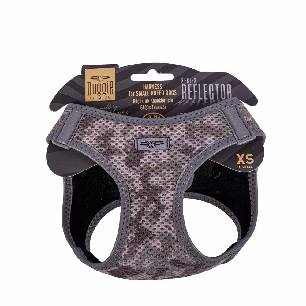 Doggie Havalı Dokumadan Reflektör Serisi El Yapımı Küçük Irk Köpek Göğüs Tasması XS 30-34cm - Camo