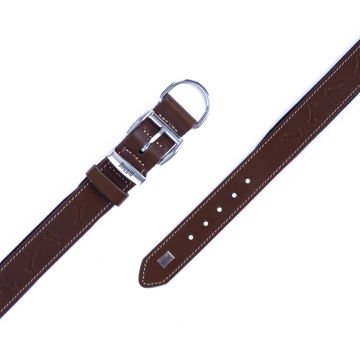 Doggie Konforlu Gerçek Deriden El Yapımı Kemik Desenli Köpek Boyun Tasması 4x52-60cm - Brown