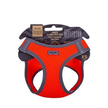 Doggie Havalı Dokumadan Reflektör Serisi El Yapımı Küçük Irk Köpek Göğüs Tasması XS 30-34cm - Orange
