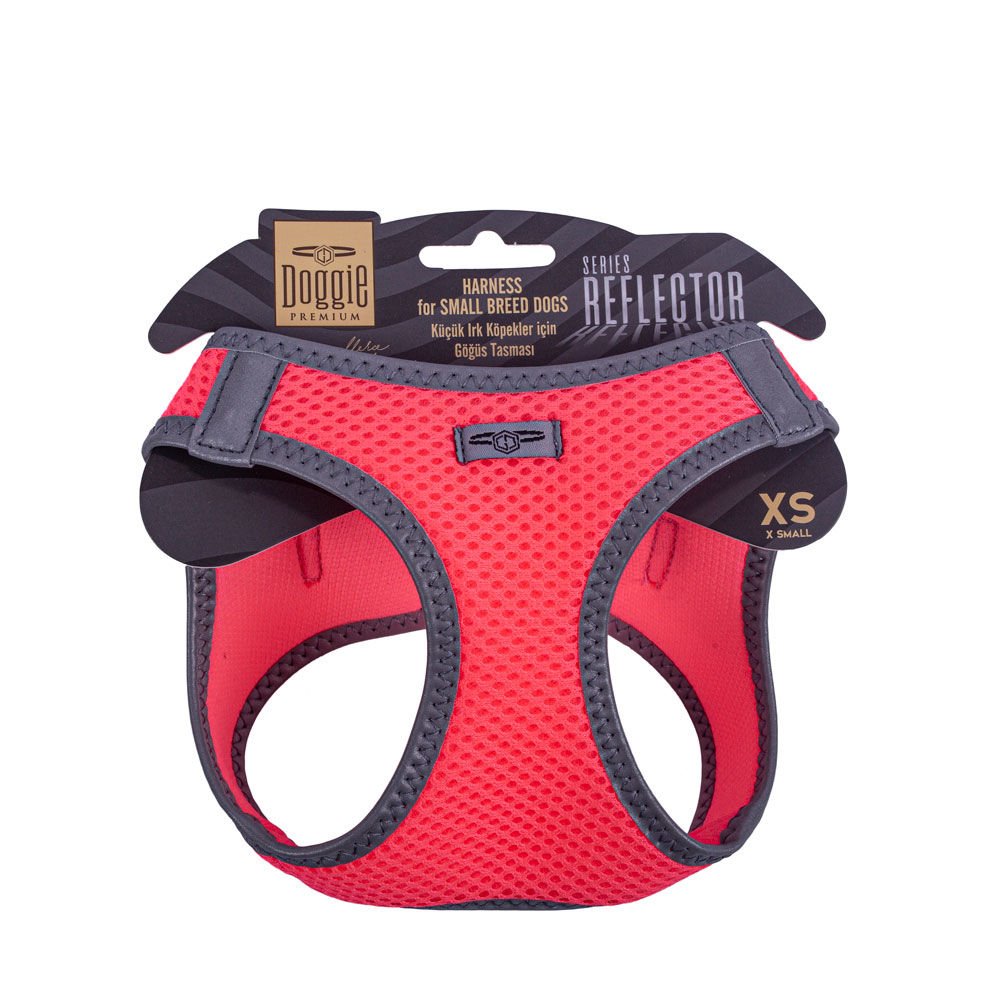 Doggie Havalı Dokumadan Reflektör Serisi El Yapımı Küçük Irk Köpek Göğüs Tasması XS 30-34cm - Pink