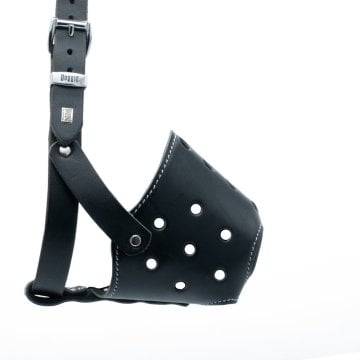 Doggie Eğitim Serisi Gerçek Deriden El Yapımı Kısa Burunlu Köpek Ağızlığı L-2x55-60cm - Black